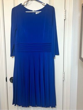 Eliza J Royal Blue Pleated Long-Sleeve Midi Dress